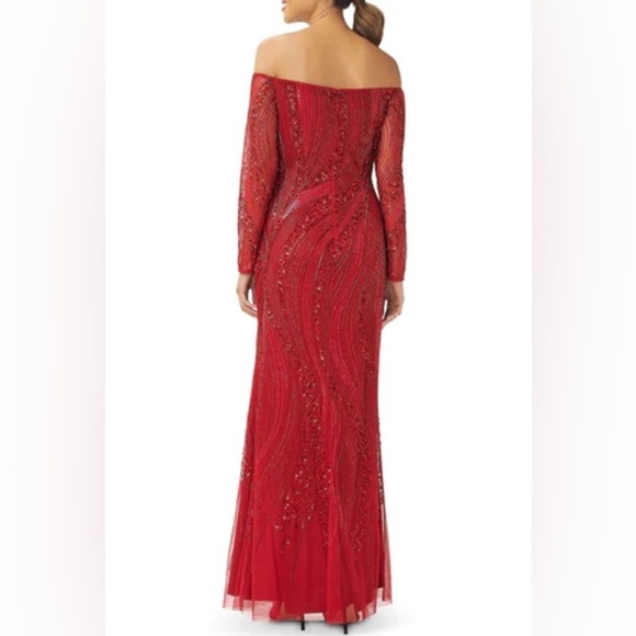 ADRIANNA PAPPEL Beaded Sequins Off Shoulder Gown in Cranberry Red Size 12 NWT - Picture 2 of 8